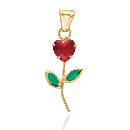 Flower charm with red zirconia in 10k yellow gold