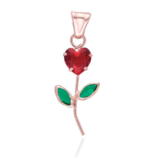 Flower Charm with red zirconia in 10k rose gold