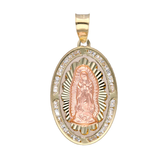 Virgin of Guadalupe charm (pink gold) with zircons in 10k yellow gold 3.7cm*1.8cm