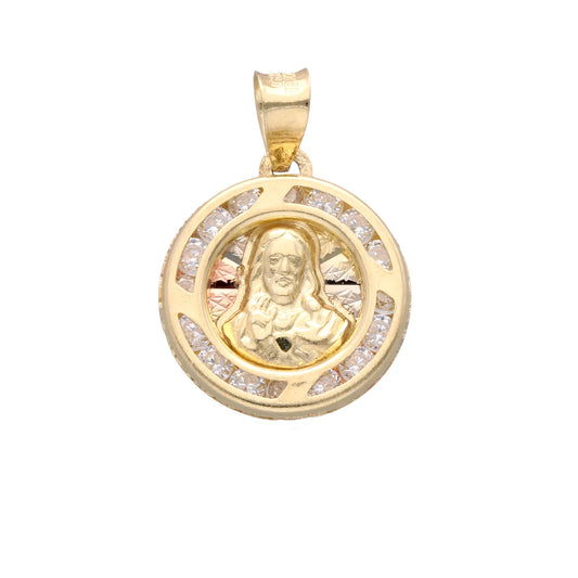 Sacred heart charm with white zircons in 10k yellow gold 1.8cm*1.3cm