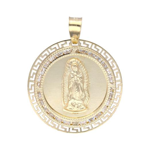 Dije de Virgen de Guadalupe con grecas con circonias en oro amarillo 10k 3.5*2.9cm