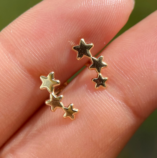 Broquel Estrella Triple Oro Amarillo 14k BO053 1cm