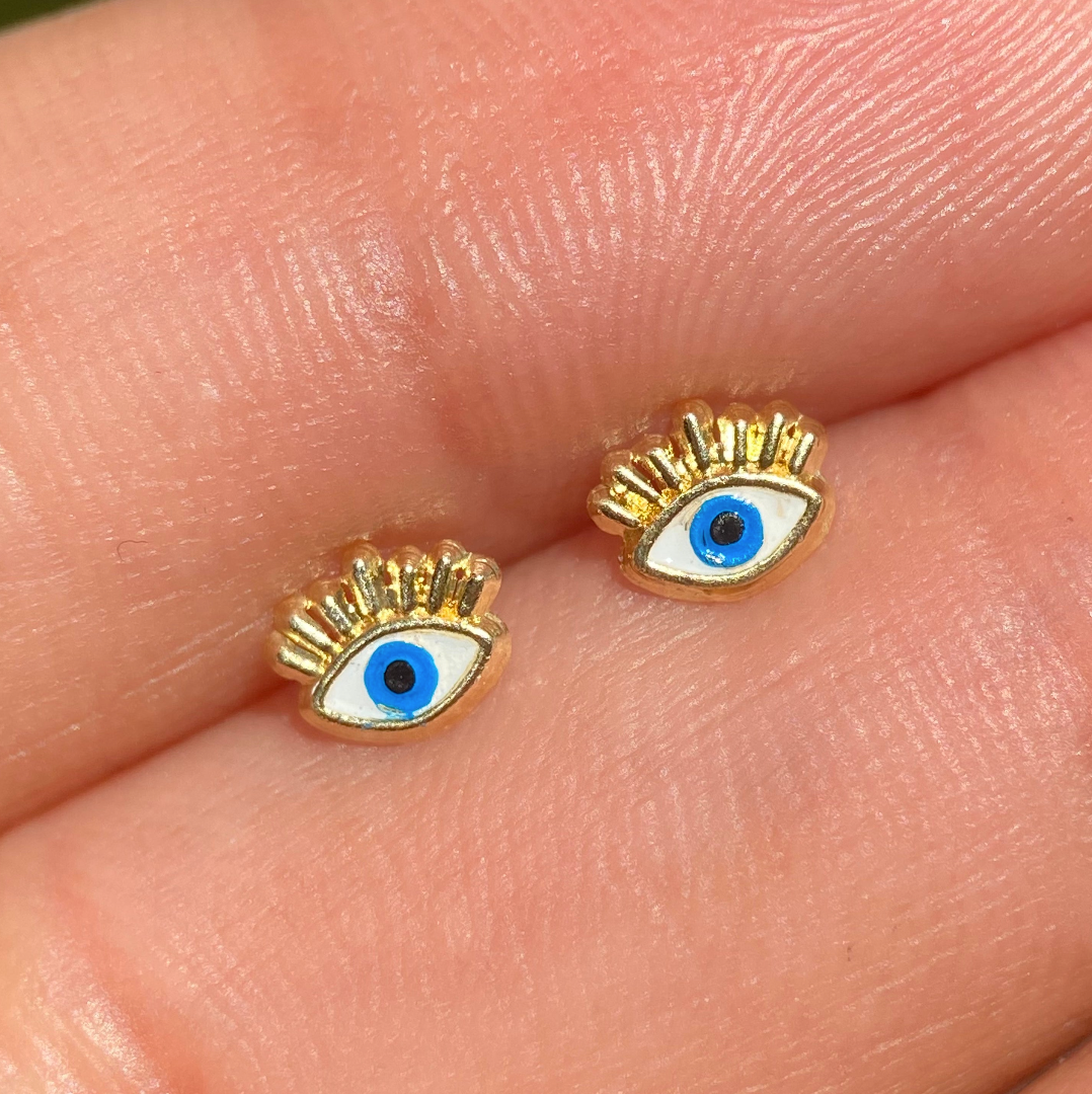 Broquel esmaltado Oro 10k ojo Azul turco BRO332 5.5 mm