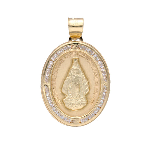 Miraculous virgin charm with white zircons in 10k yellow gold 2.7cm*1.7cm