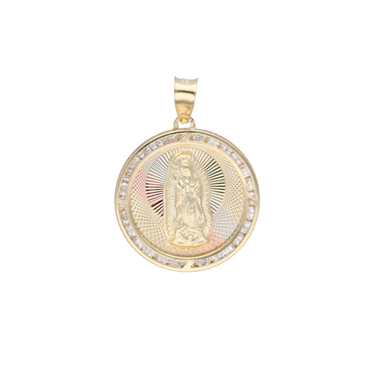 Virgin of Guadalupe charm with diamonds and white zircons in 10k Florentine gold 3.4cm*2.5cm