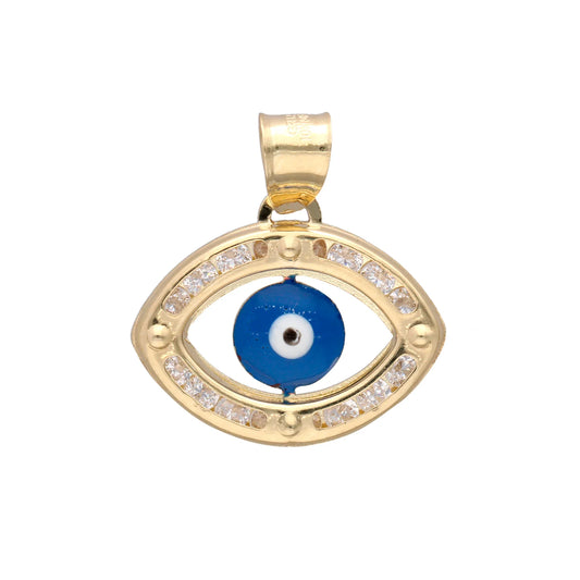 Turkish Eye pendant with zircons in 10k yellow gold 1.8cm*.7mm