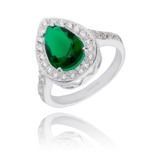 Polet Ring in 18k White Gold with Green Zirconia inspired by Hurrem