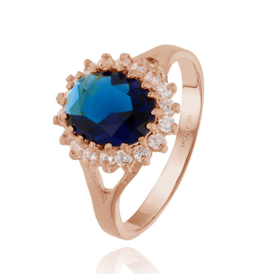 Renata 18k Rose Gold Ring with Blue Zirconia (Lady Di)