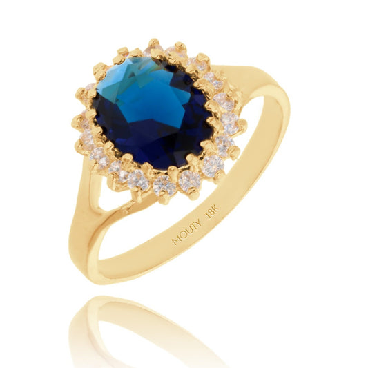 Renata 18k Yellow Gold Ring with Blue Zirconia (Lady Di)
